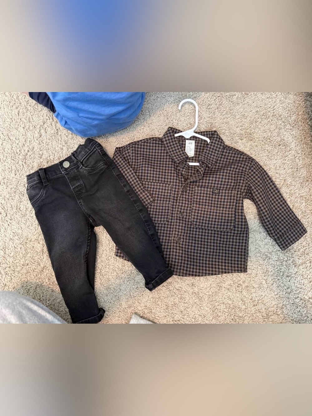 H&M Boys' Brown & Black Check Button-Down Shirt & Skinny Jeans